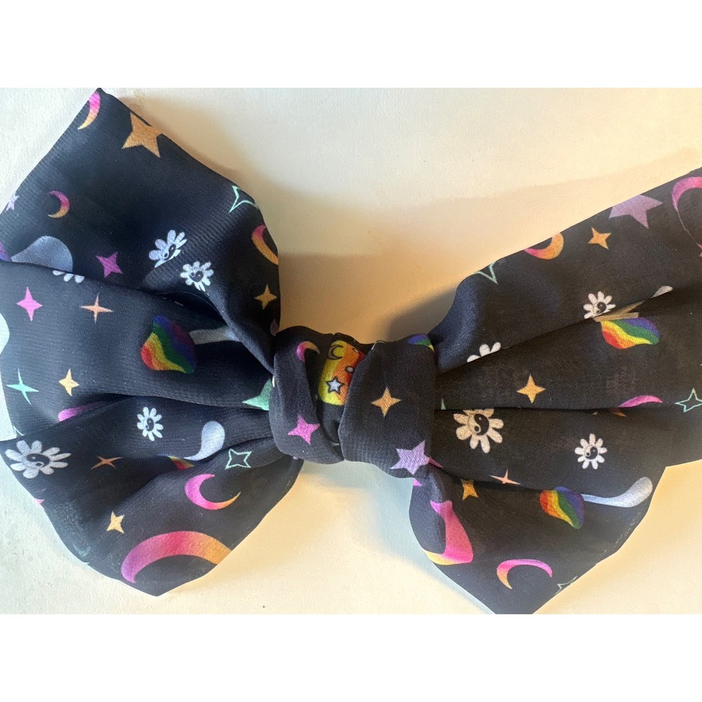 Rainbow Mushroom‎ Moon Star Navy Blue Hair Bow Barrette Accessory